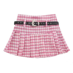 [Plus Size] Pink academia belt skirt
